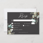 Moderne elegante White Peonies Black Wedding Dinne RSVP Karte (Vorderseite)