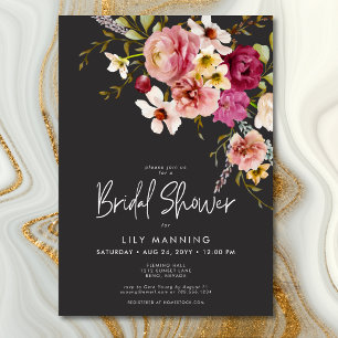 Moderne elegante Wiesen-Blumen-Schwarz-Braut-Dusch Einladung