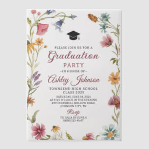 Moderne Elegante Wildblume Graduation Party Pergament Einladungen