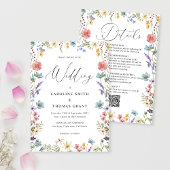 Moderne elegante Wildblume Script QR Code Hochzeit Einladung