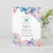 Moderne elegante Wildblume Wasserfarben Butterfly Einladung (Stehend Vorderseite)
