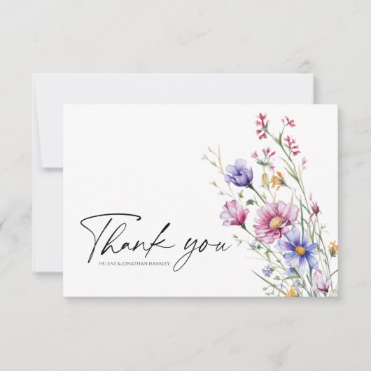 Moderne elegante Wildblume Watercolor Dankeskarte (Vorderseite)