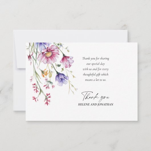 Moderne elegante Wildblume Watercolor Dankeskarte (Rückseite)
