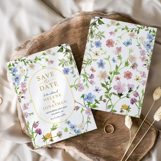 Moderne elegante Wildblume Watercolor Save The Date