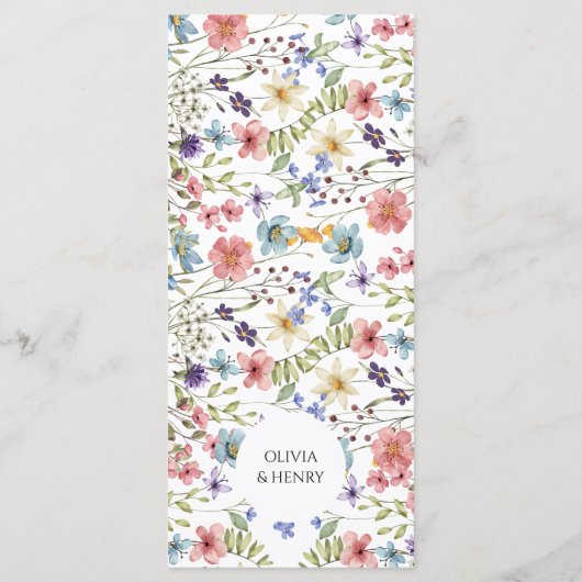 Moderne elegante Wildblumen im Wasserfarbenbereich Menükarte (Rückseite)