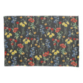 Moderne elegante Wildblumen Poppy Daisy Black Kissenbezug (Vorderseite-Links)