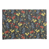 Moderne elegante Wildblumen Poppy Daisy Black Kissenbezug (Vorderseite-Rechts)