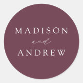Moderne Elegante Wine Lila Personalisierte Hochzei Runder Aufkleber (Vorderseite)