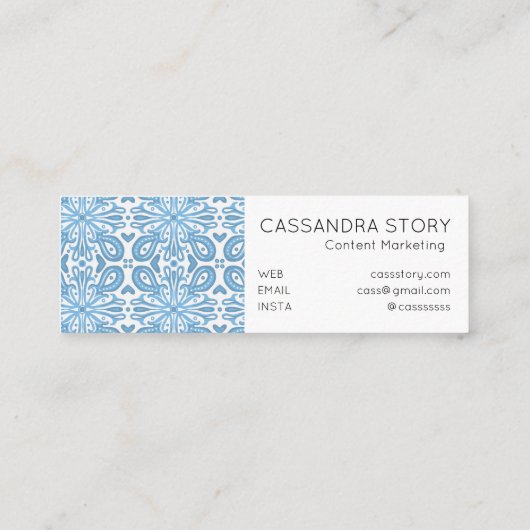 Moderne Elegante Wirbel Muster Blau Mini Visitenkarte (Rückseite)