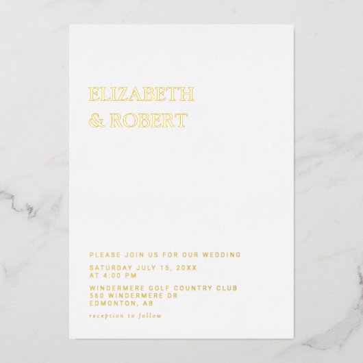 Moderne Elegante zeitlose Minimalistische Hochzeit Folieneinladung (Vorderseite)