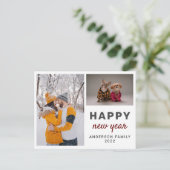 Moderne Elegante Zwei Fotos glücklich Neues Jahr Postkarte (Stehend Vorderseite)