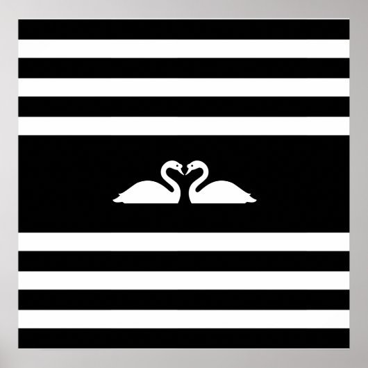 Moderne, elegante zwei Schwäne auf schwarz-weiß ge Poster (Vorne)