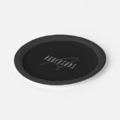 Moderne Elegantenbezeichnung & Monogramm | Dunkelg Pappteller (Schrägansicht)