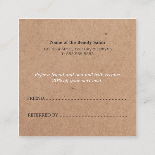Moderne ElegantPrinted Kraft Beauty Reference Card Empfehlungskarte (Rückseite)