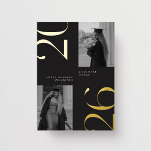 Moderne Eleganz 2026 Schwarz & Gold Foto-Abschluss Folieneinladung
