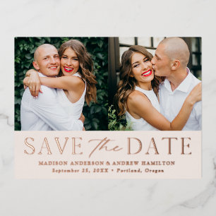 Moderne Eleganz 2 Foto Hochzeit Save the Date Folie Einladungspostkarte