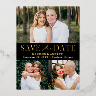 Moderne Eleganz 3 Foto Hochzeit Save the Date Folie Einladungspostkarte