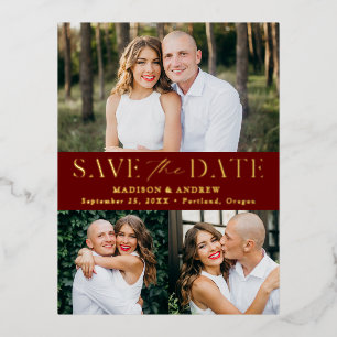 Moderne Eleganz 3 Foto Hochzeit speichern das Datu Folie Einladungspostkarte