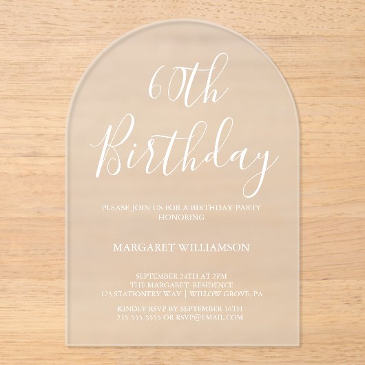 Moderne Eleganz 60. Geburtstag Acryleinladungen (Vorderseite)