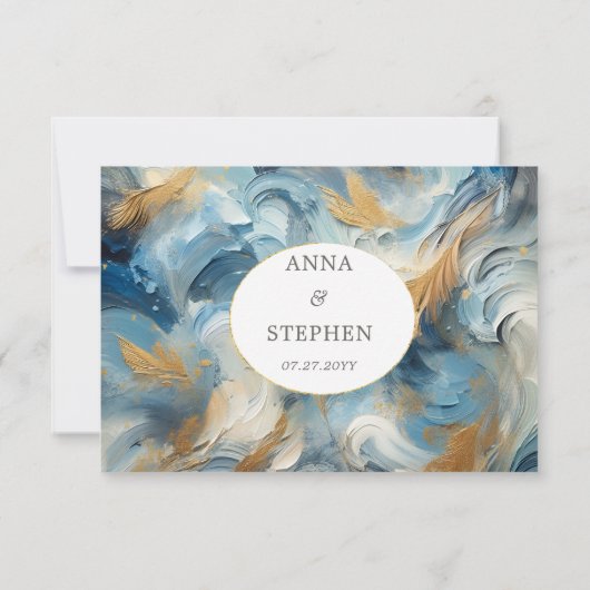 Moderne Eleganz: Blue White Gold UAWG RSVP Karte (Rückseite)