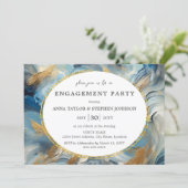 Moderne Eleganz: Blue White Gold Verlobung Einladung (Stehend Vorderseite)