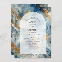 Moderne Eleganz: Blue White Gold Wedding Einladung