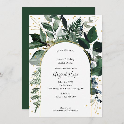 Moderne Eleganz botanischer Brunch und Bubbly Einladung (Vorne/Hinten)