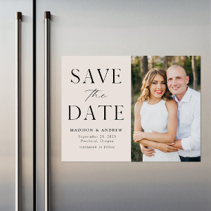 Moderne Eleganz Creme Foto Save the Date Magneteinladung