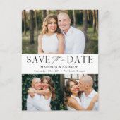 Moderne Eleganz Drei Foto Save the Date Ankündigungspostkarte (Vorderseite)