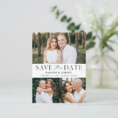 Moderne Eleganz Drei Foto Save the Date Ankündigungspostkarte (Stehend Vorderseite)
