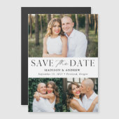 Moderne Eleganz Drei Foto Save the Date Magneteinladung (Vorne/Hinten)