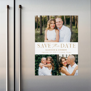 Moderne Eleganz Gold Drei Fotos Save-the-Date Magneteinladung