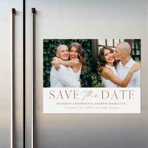 Moderne Eleganz Gold Zwei Fotos Save the Date Magneteinladung