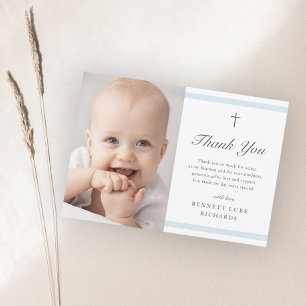 Moderne Eleganz Jungen Taufe Dankeschön Postkarte