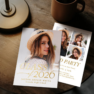 Moderne Eleganz Klasse 2026 Foto-Abschluss Folieneinladung