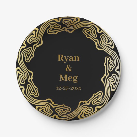 Moderne Eleganz: Moderne Gold Frame Waves Pappteller (Vorderseite)