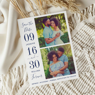 Moderne Eleganz Navy Blau Hochzeitsfoto Save The Date
