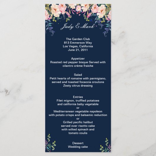 Moderne Eleganz Rosa Botanische Hochzeit mit flora Menükarte (Vorderseite)