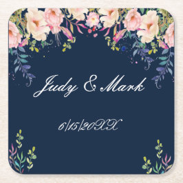 Moderne Eleganz Rosa Botanische Hochzeit mit flora Rechteckiger Pappuntersetzer