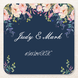 Moderne Eleganz Rosa Botanische Hochzeit mit flora Rechteckiger Pappuntersetzer