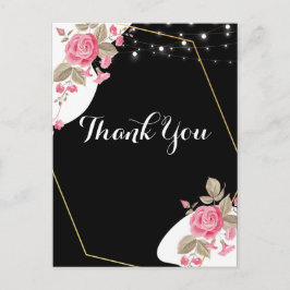 Moderne Eleganz Rosa florale Saitenleuchte Danke Postkarte