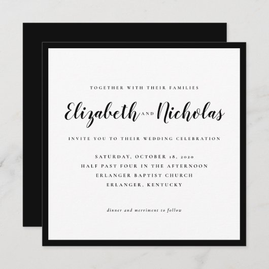Moderne Eleganz Schwarz-Weiß-Hochzeit Einladung (Vorne/Hinten)
