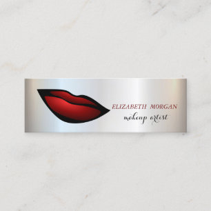 Moderne Eleganz Silber, Rote Lippen, Visagist Mini Visitenkarte