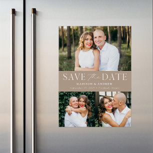 Moderne Eleganz Taupe Drei Fotos Save the Date Magneteinladung