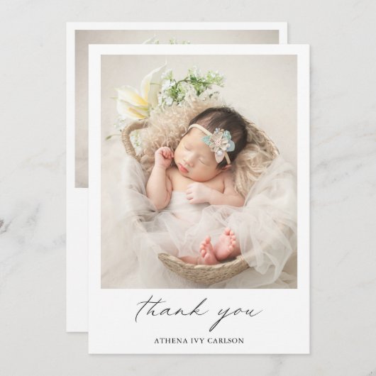 Moderne Eleganz Vielen Dank Foto Simple Birth Ankündigung (Vorne/Hinten)