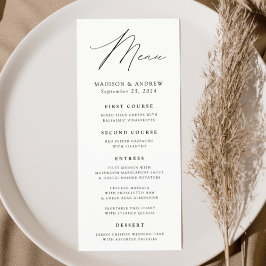 Moderne Eleganz Weiß und Schwarz Hochzeit Menükarte