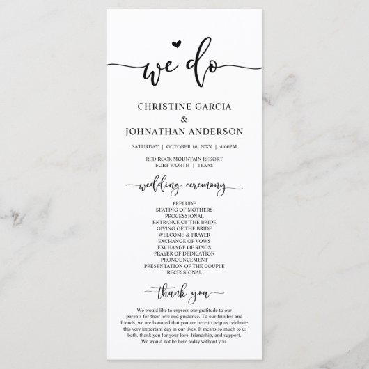 Moderne Eleganz, wir tun, Hochzeitsfeier Programm (Vorderseite)