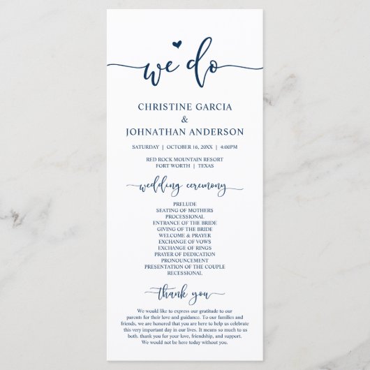 Moderne Eleganz, wir tun, Hochzeitsfeierlichkeiten Programm (Vorderseite)