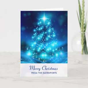 Moderne elektrische blaue Weihnachtsbaum-Feiertage Karte