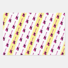 Moderne elektrische Gitarre schwarz Gelb Rosa Blau Geschenkpapier Set